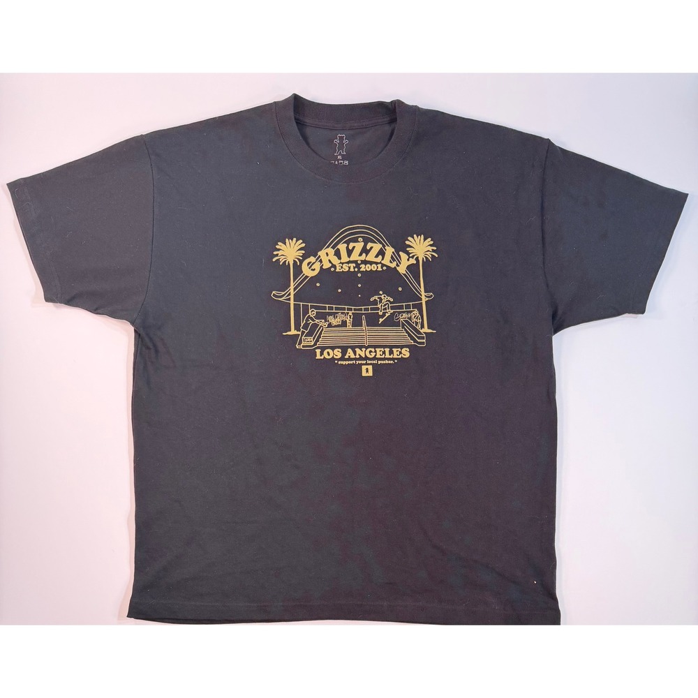 Grizzly Griptape Mens XL Los Angeles Skate Graphic T-Shirt Black Gold Streetwear